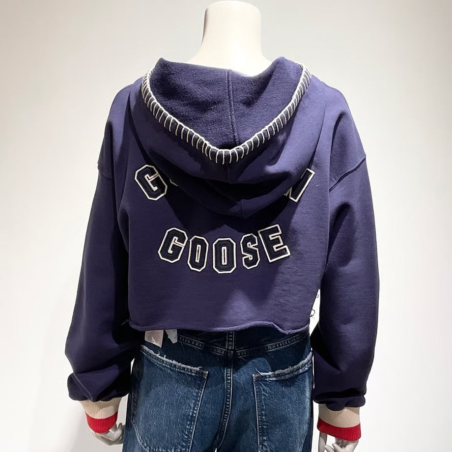 GOLDEN GOOSE/ゴールデングース ファスナー&刺繍入りフード クロップドパーカー